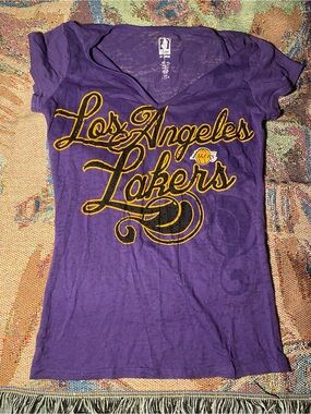 Unk Los Angeles Lakers Purple V-Neck Tee with Gold Script